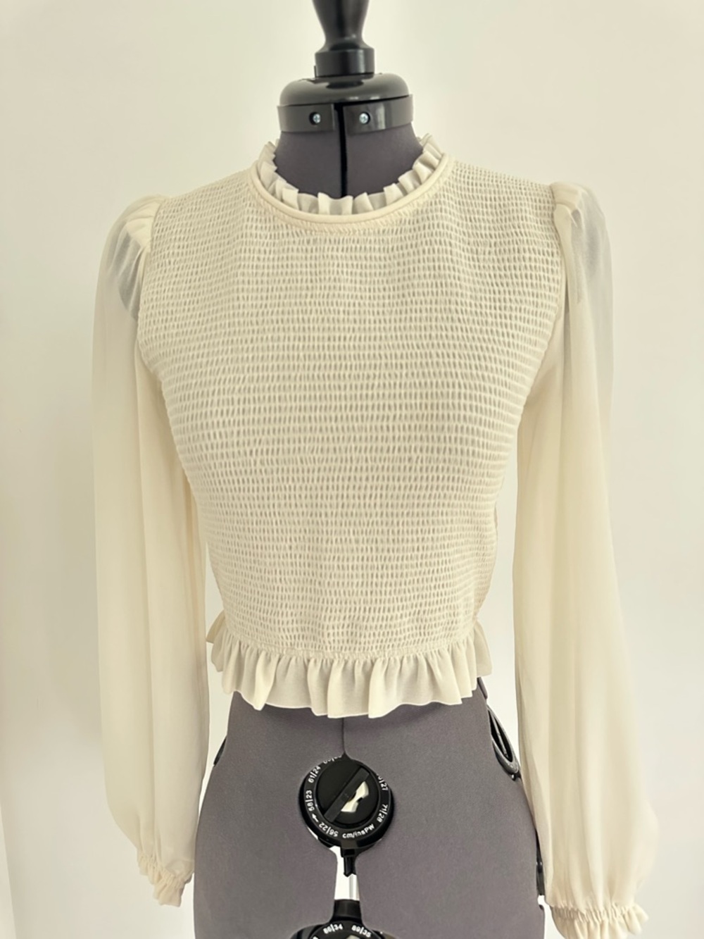 Wilfred Cream Smocked Ruffle-Neck Long Sleeve Top